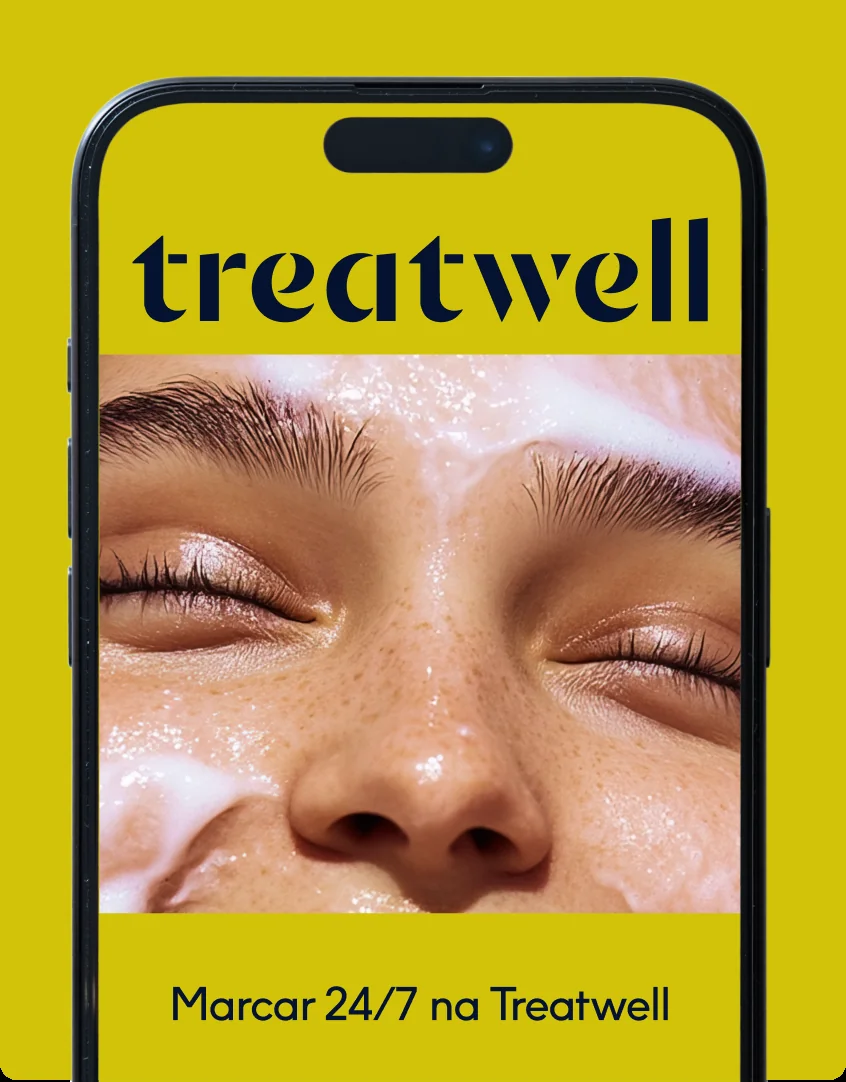 Smartphone com a app Treatwell e o convite para marcar 24 horas por dia